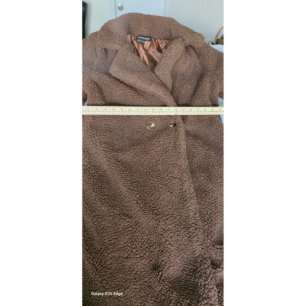EillyBazar Womens Brown Teddy Coat Faux Shearling Longline Maxi Jacket Small